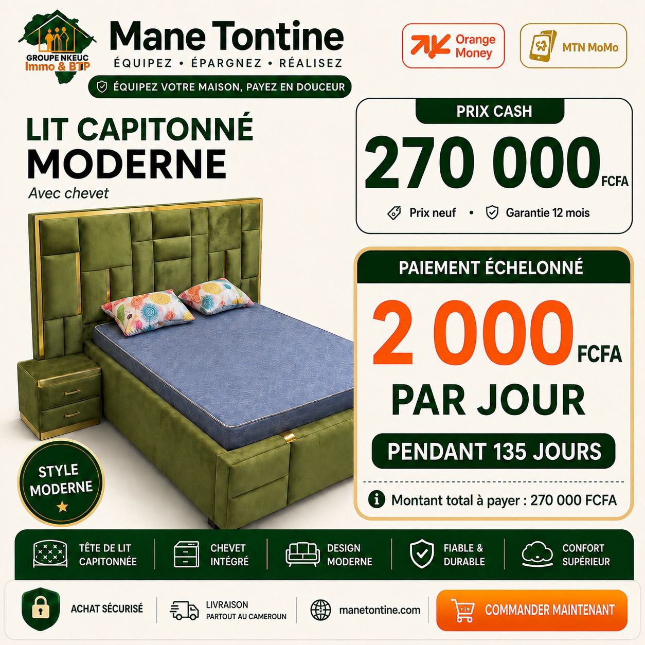 LIT CAPITONNÉ MODERNE 